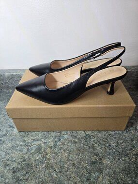 Elisabet Tang Black Kitten Heel Slingback Pumps Size 7 Pointed Toe Dressy NWT
